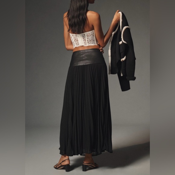 Anthropologie Faux Leather Pleated Midi Skirt - Picture 2 of 7